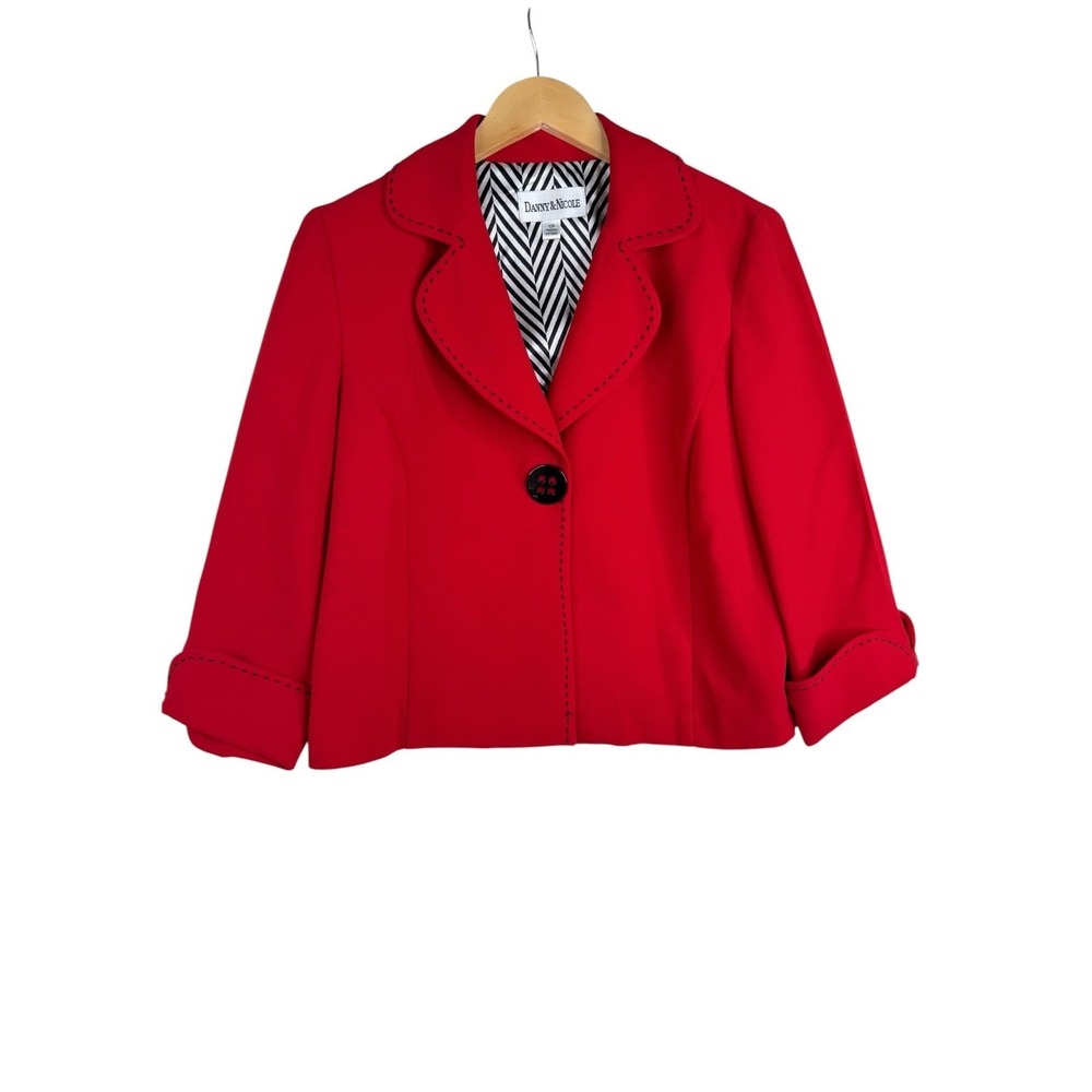 Danny & Nicole Chevron Lined One Button Blazer Jacket size 10‎ Petite Red